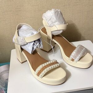 Mia Shoes Cream Beaded Block Heels